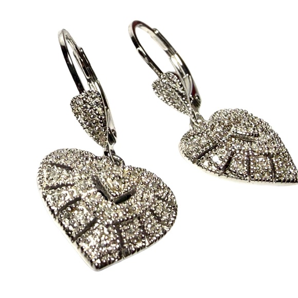 Sparkling Silver Heart Drop Earrings - Picture 4 of 9